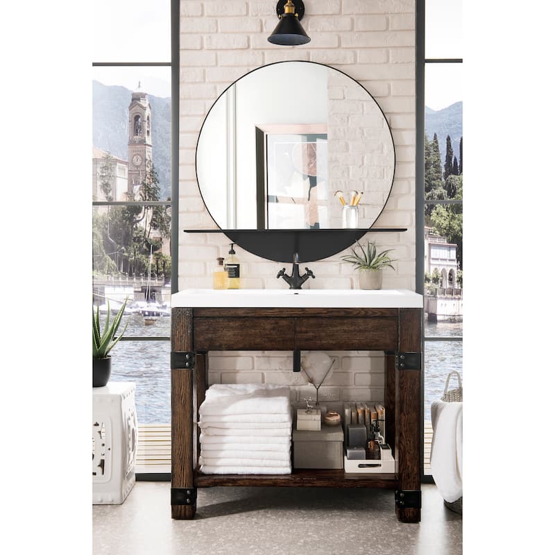 Brooklyn 39.5" Wooden Sink Console w/ White Glossy Composite Countertop