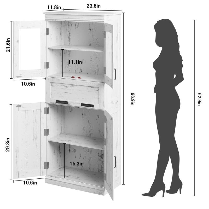 66.9" Pantry Cabinet with Drawer, Kitchen Storage Buffet Cabinet with 4 Shelves, Freestand Storage Cabinet