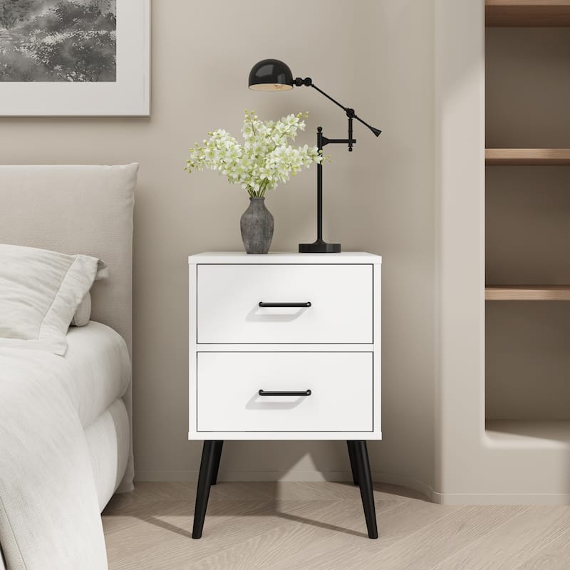 2-Drawer Nightstand with Metal Legs and Metal Handles, Modern White Bedside Table, Small End Table for Bedroom, Living Room