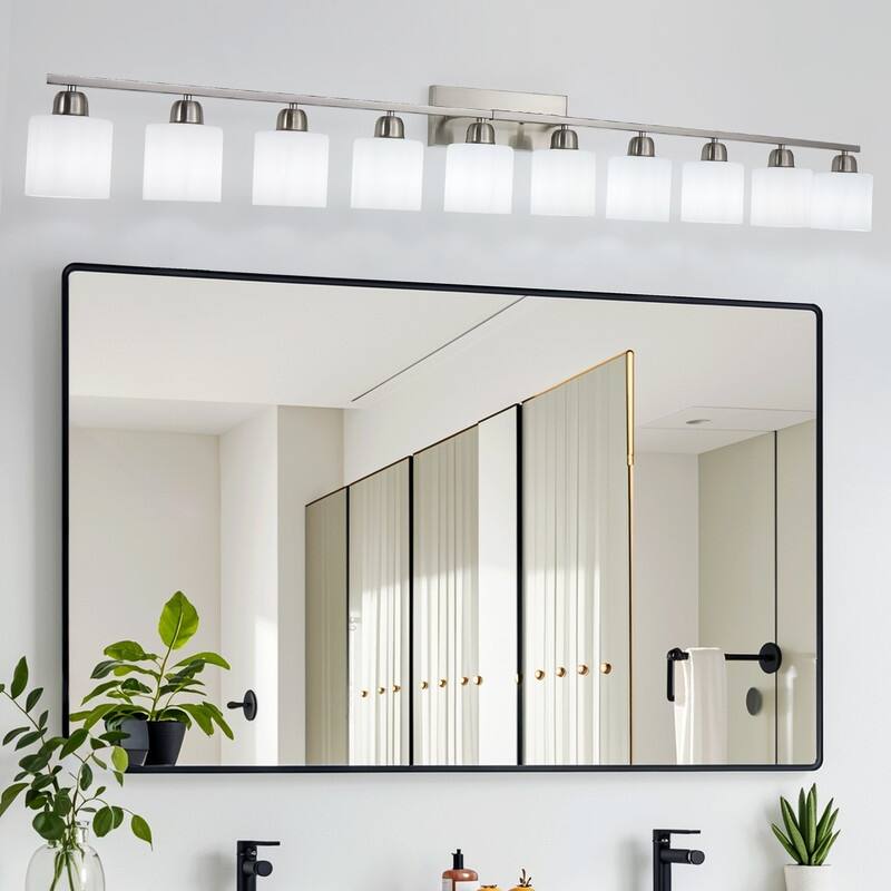 Modern Bathroom Vanity Light With Frosted Milk Glass Shades
