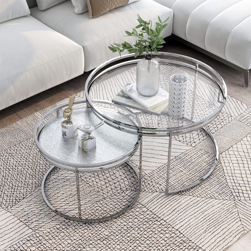 Ensigne Glam Chrome Glass Top 2-Piece Nesting Tables Set by Furniture of America