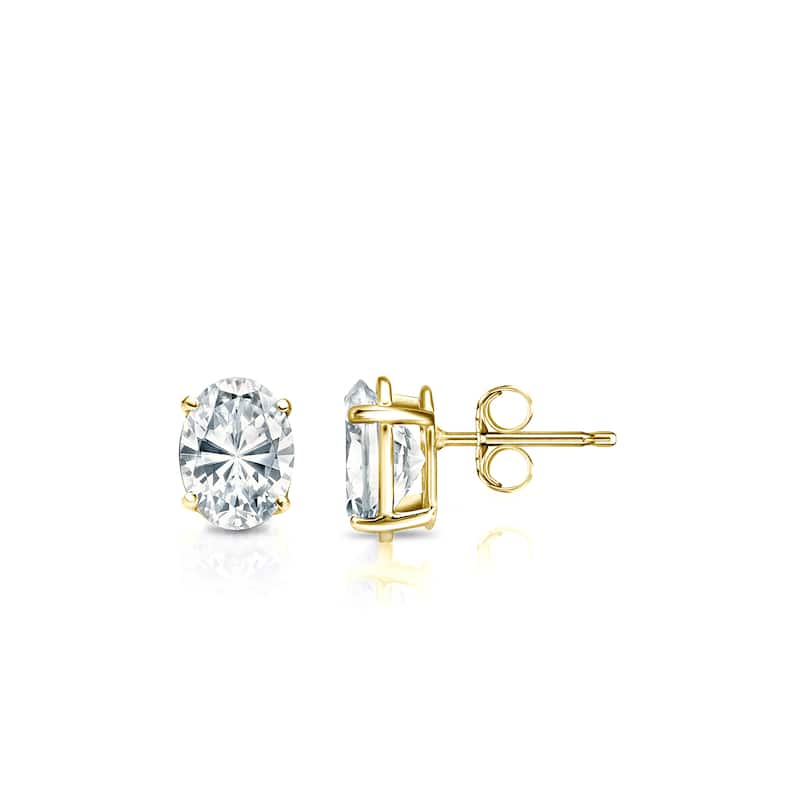 Auriya Natural Oval 4-Prong Diamond Stud Earrings 1.00 to 3.00 ct. tw. Push-Back (F-G VS) - 1.50ct. tw. - Gold - Yellow
