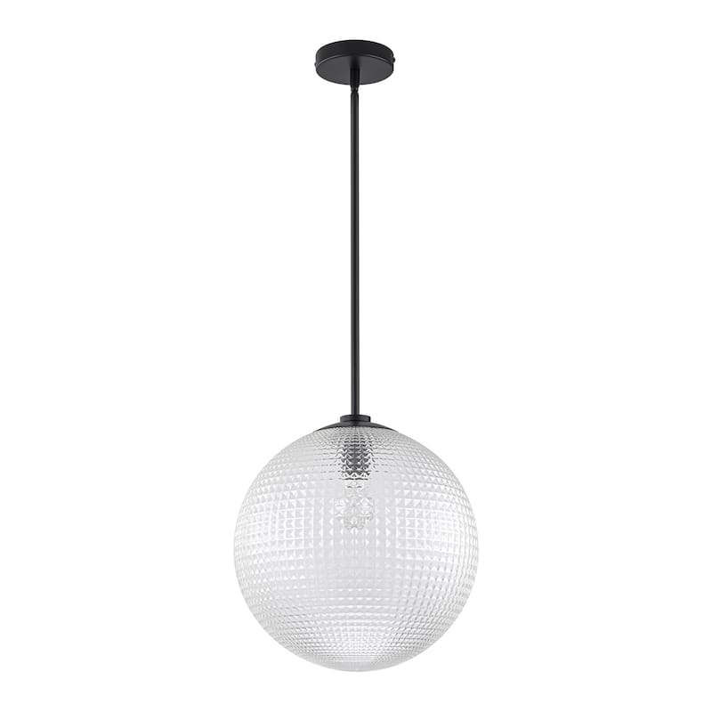 1-Light Modern Black/Gold Grid Textured Glass Pendant Kitchen Island Lights