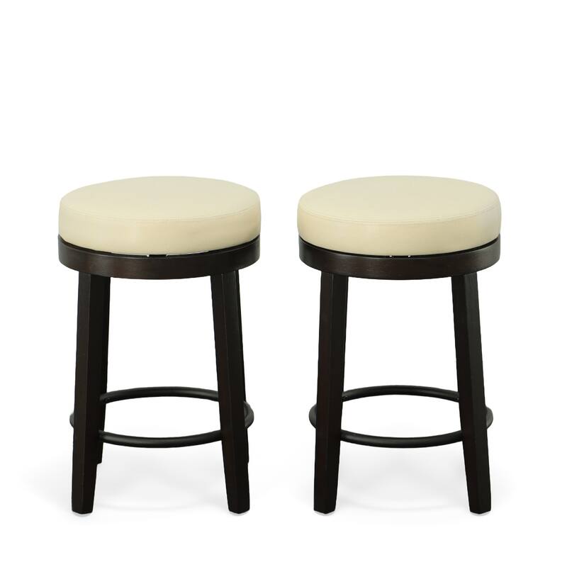 Faux Leather Swivel Bar Stools Set of 2 Finish Espresso Wood