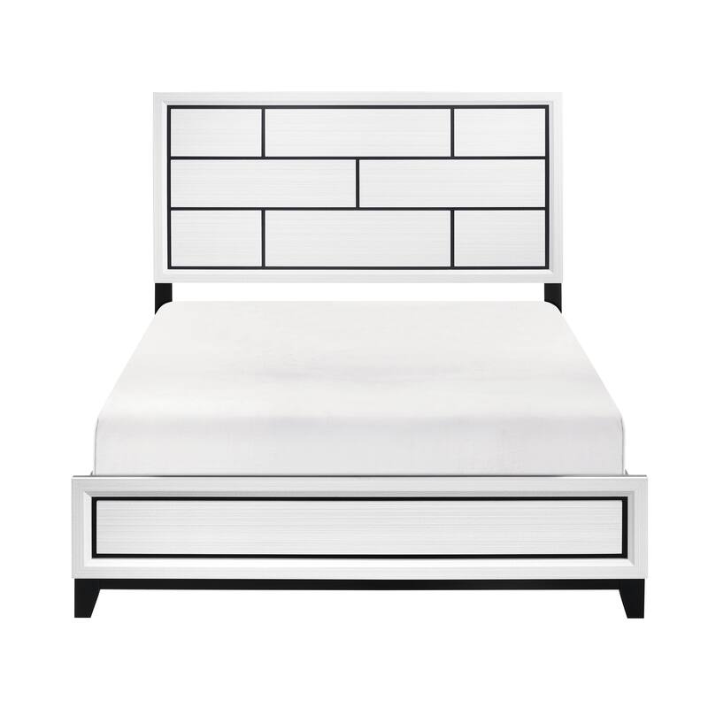 California King Size Wood Modern Platform Bed with Black Line Design and Headboard/Footboard