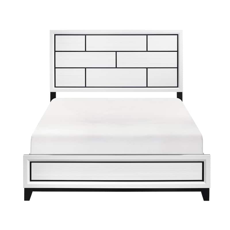 Full Size Wood Panel Bed with Line Design and Headboard