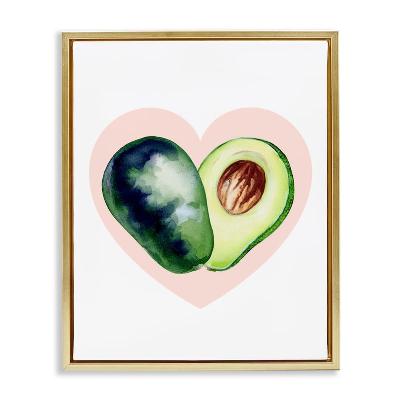 Stupell Heart Shaped Avocado Framed Floater Canvas Wall Art Design By Lil' Rue - 17 x 21 - Gold