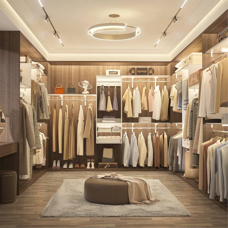 96'' W Wall-mounted Closet System with Storage Shelves and Hanging Rods,Adjustable Walk-in Closet Organizer System