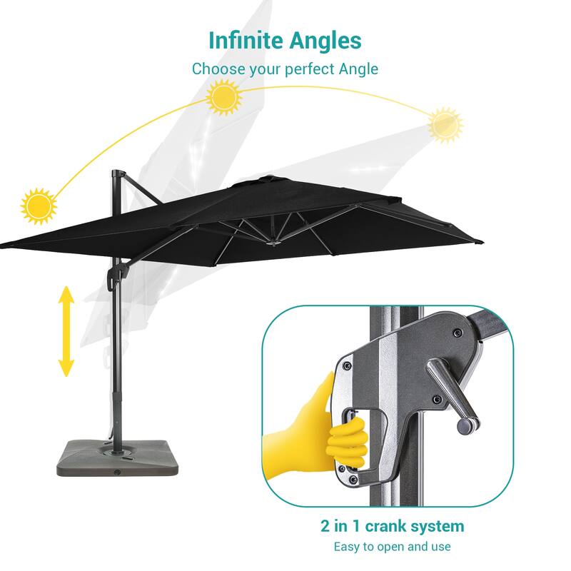 BONOSUKI 10x10FT Cantilever Patio Umbrella Infinite Angle Adjustment w/Base