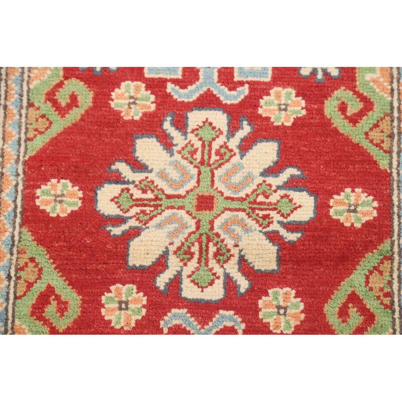 Kazak Accent Rug Hand-Knotted Geometric Wool Carpet - 2'8" x 4'0"