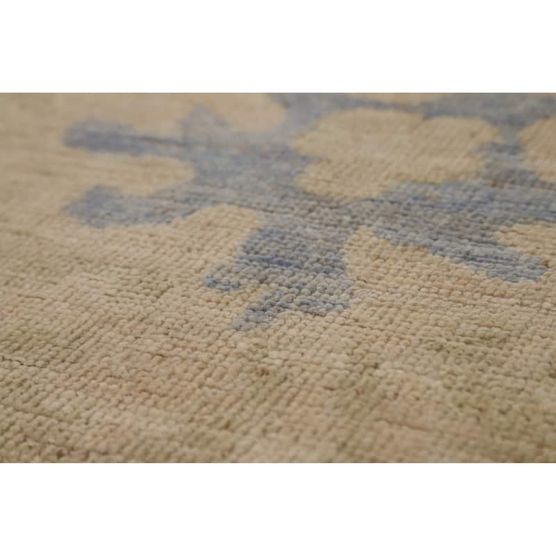Hand Knotted Oriental 100% Wool Carpet Transitional All-Over Beige & Ivories Oushak Area Rug - 14' 0'' X 10' 0''
