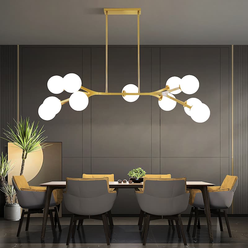 Dimmable Modern Chandelier for Dining Room with Frosted Glass Shade - 11-Light - Gold