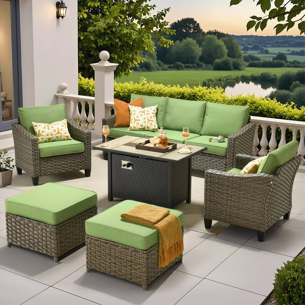​​OVIOS 6-Piece Outdoor Wicker Set with Fire Pit Table​
