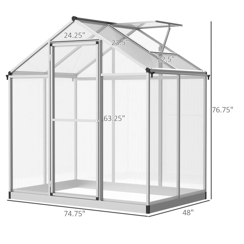 Transparent Polycarbonate Aluminum Frame Greenhouse with Vent and Door - Transparent-Silver