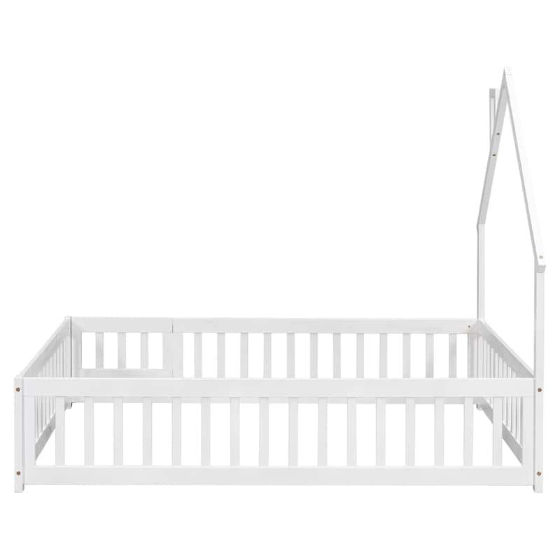 Full House-Shaped Headboard Floor Bed with Fence