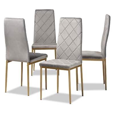 Modern Velvet Dining Chairs - 4 Piece Set - Grey Luxe Glam Metal Legs