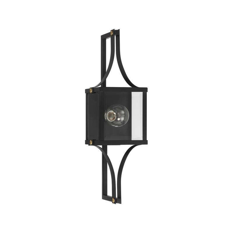 Raeburn 1-Light Outdoor Wall Lantern in Matte Black and Weathered Brushed Brass - Matte Black and Weathered Brushed Brass