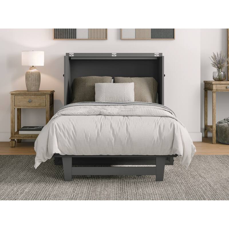 Solid Wood Murphy Bed Chest Twin Size with Mattress & Charger - Space Saving Furniture