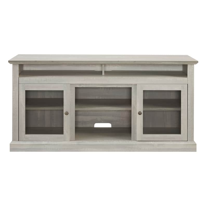 Stone Gray 60" TV Stand with 5 Cable Management Cutouts, Glass Doors and Adjustable Shelves for TVs Up to 65"