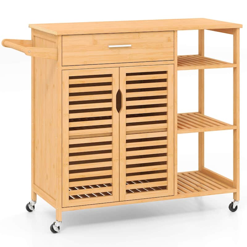 Costway 35.5" Kitchen Island Cartwith Lockable Wheels Drawer Open - Natural - See Details - Natural - Kitchen Cart