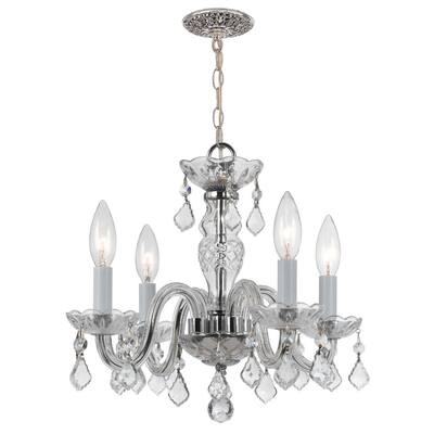 Traditional Crystal 4 Light Clear Swarovski Strass Crystal Chrome Mini Chandelier - 15'' W x 12'' H