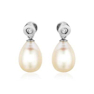 Sterling Silver Earrings with Pear Shaped Pearls and Cubic Zirconias