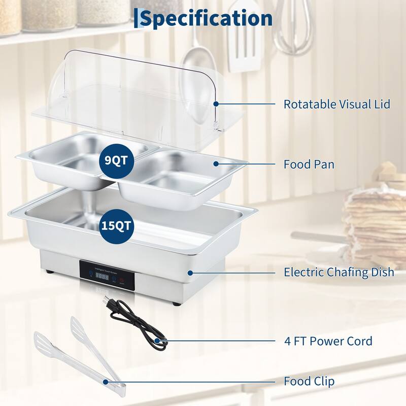 9 QT Electric Chafing Dish Buffet Set, Food Warmer for Parties, Banquets, Buffets - 1/2 Half Pan
