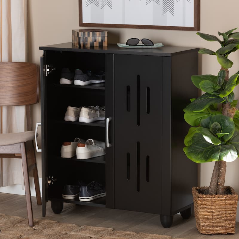Renley Modern 2-Door Shoe Storage Wood Cabinet in Black