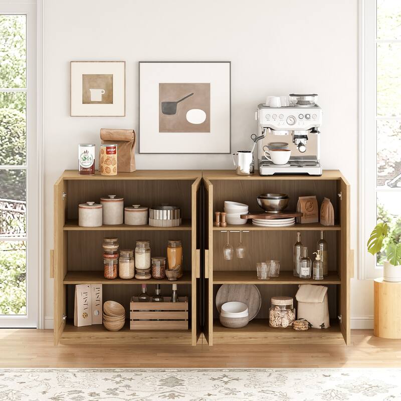 62"Lx36"H Solid Wood Kitchen Pantry Sideboard Buffet Cabinet Storage with Adjustable Shelves