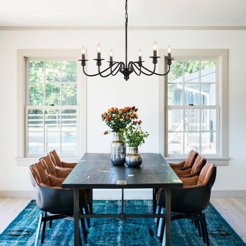 Modern Chandelier, Farmhouse 6-Light Metal Candle Chandelier for Dining Room Living Room Bedroom Kitchen - W28.34"x H16.33"