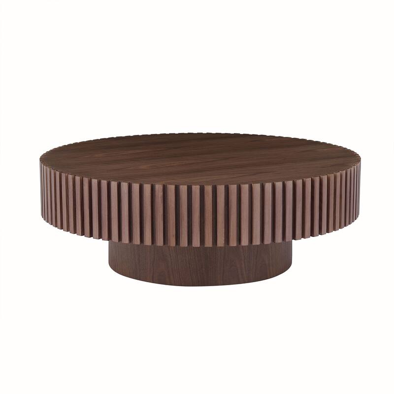 35.43'' Nesting Round Wood Coffee table for Apartment, Modern Living Room Coffee Table with Sturdy Pedestal - Walnut