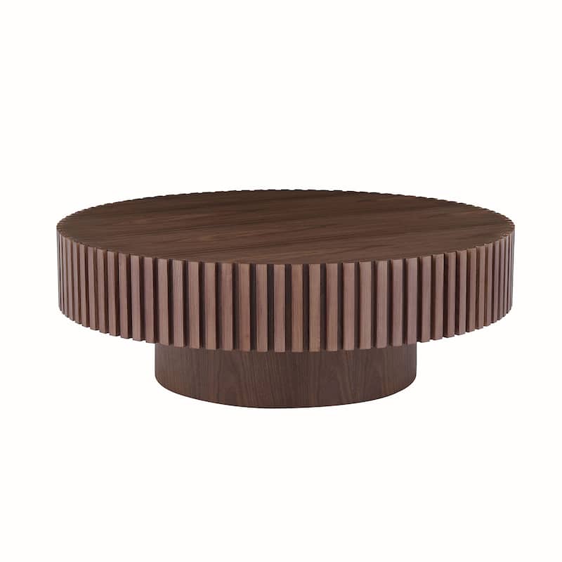 Modern Natural Black Round Coffee Table with Sturdy Pedestal No Assembled