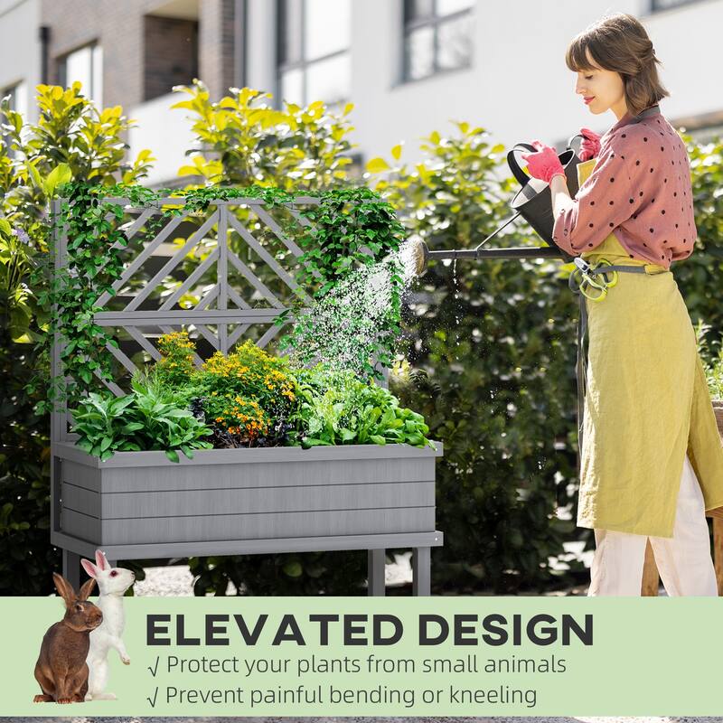 Outsunny Raised Garden Bed with Trellis for Climbing Plants, Vegetable, Grape Vines, Flowers, Wood Planter with Legs