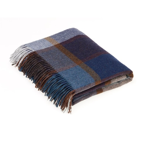 Merino Lambswool Throw Blanket - Pateley Blue - Made in England
