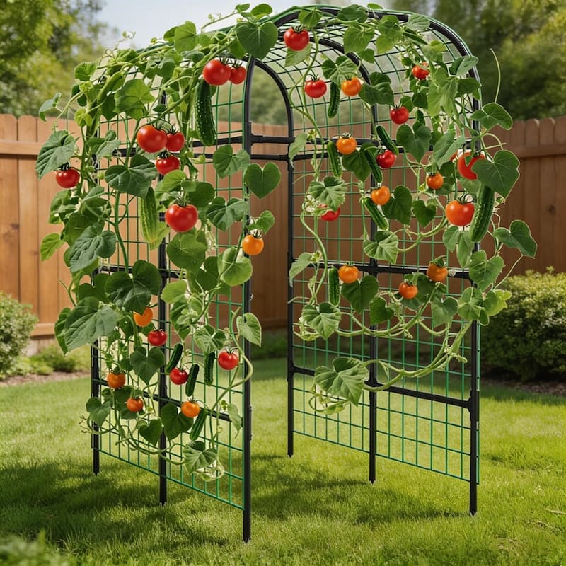 7.3FT Metal Garden Arch Trellis Plant Support for Raised Beds Climbing Vegetables Cucumbers and Vines Black - Black
