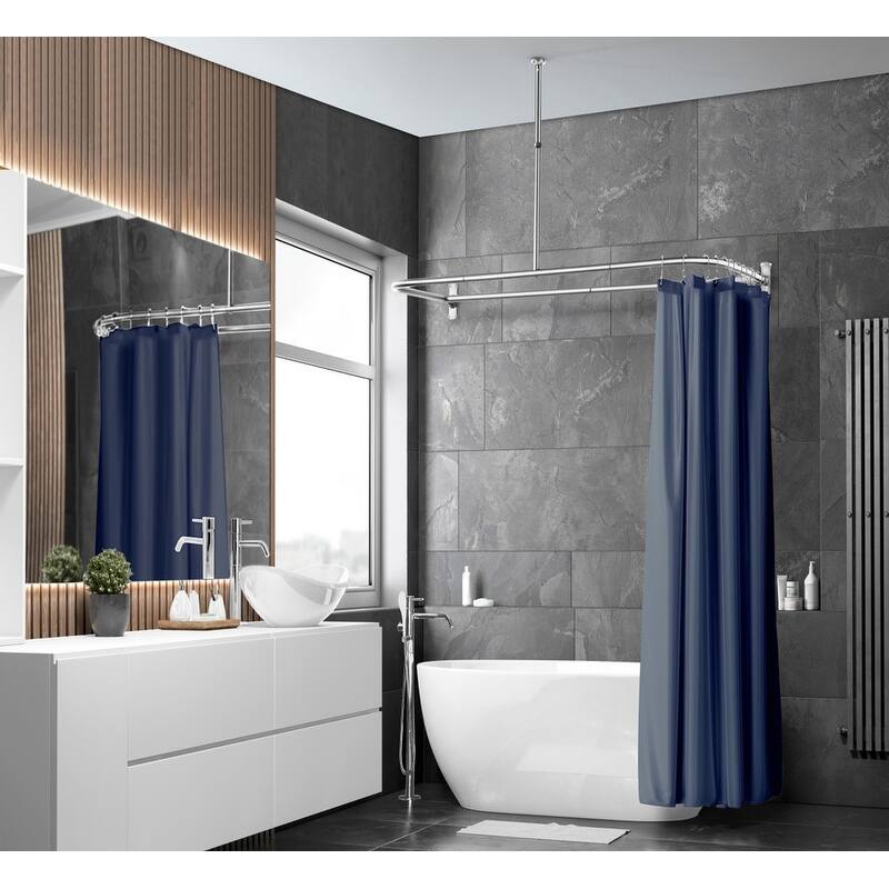 Utopia Alley Rustproof Wall Mounted Aluminum D-shape Shower Rod With Ceiling Support for Freestanding Tubs, 60 * 25 in