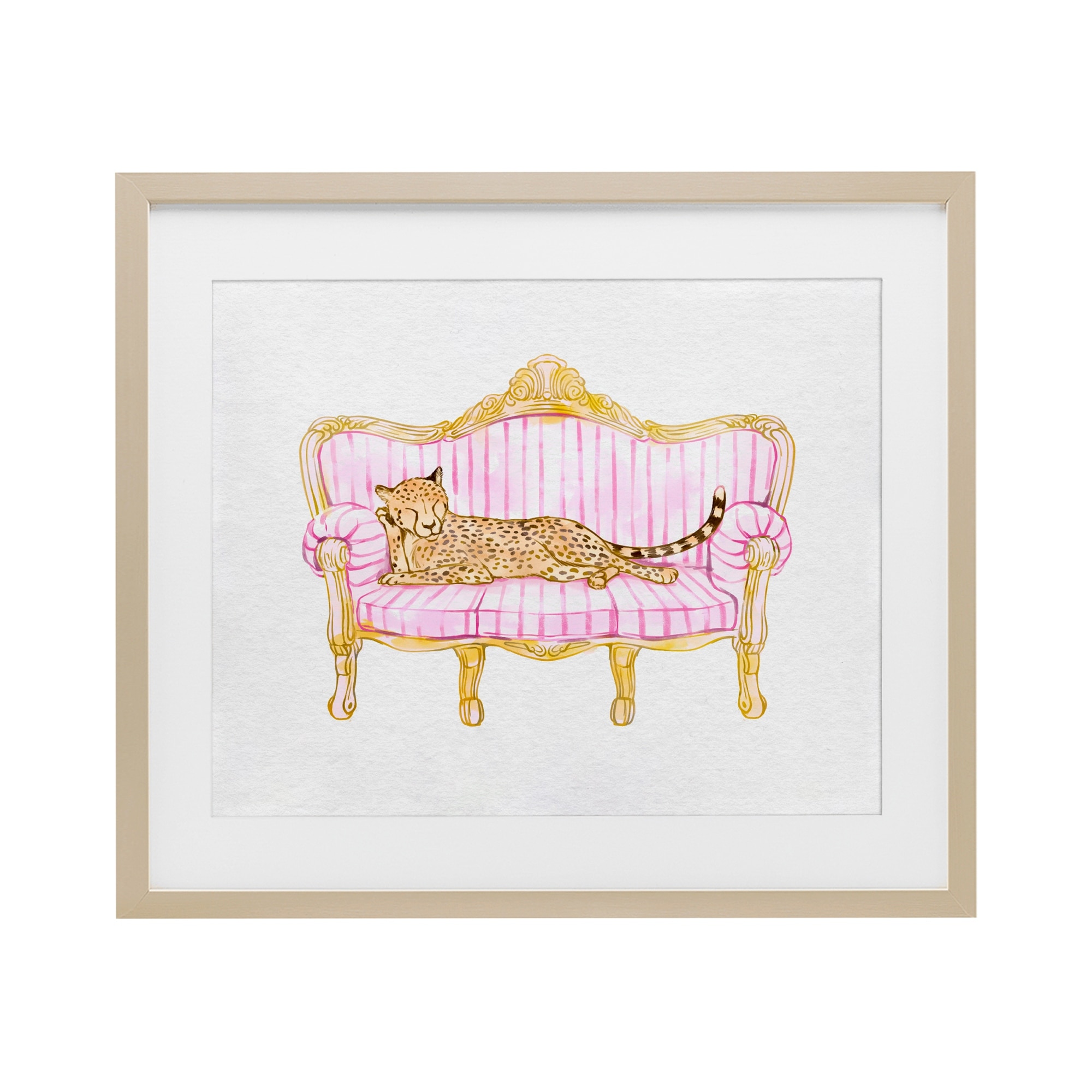 Stupell Sleeping Leopard on Striped Sofa Under Glass Framed Design By Ziwei Li