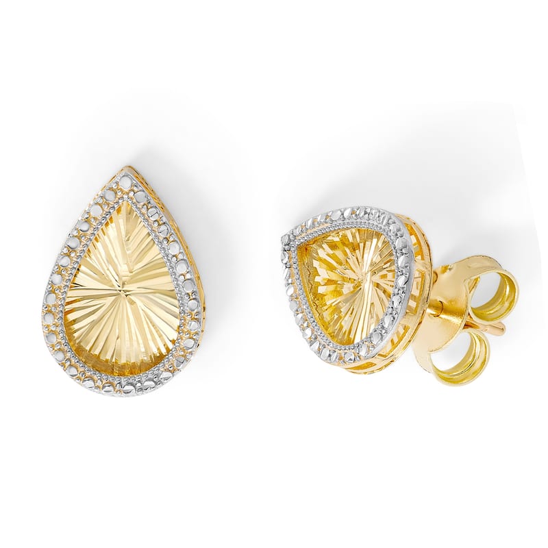 Clover 14K Two-Tone Gold Diamond-Cut Teardrop Stud Earrings