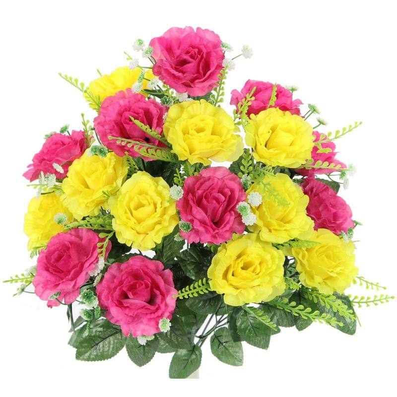 18 Stems Artificial Full Blooming Rose with Greenery Flower Bush