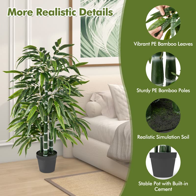 Gymax 50'' Tall Artificial Potted Tree w/3 PE Bamboo Trunk Flush