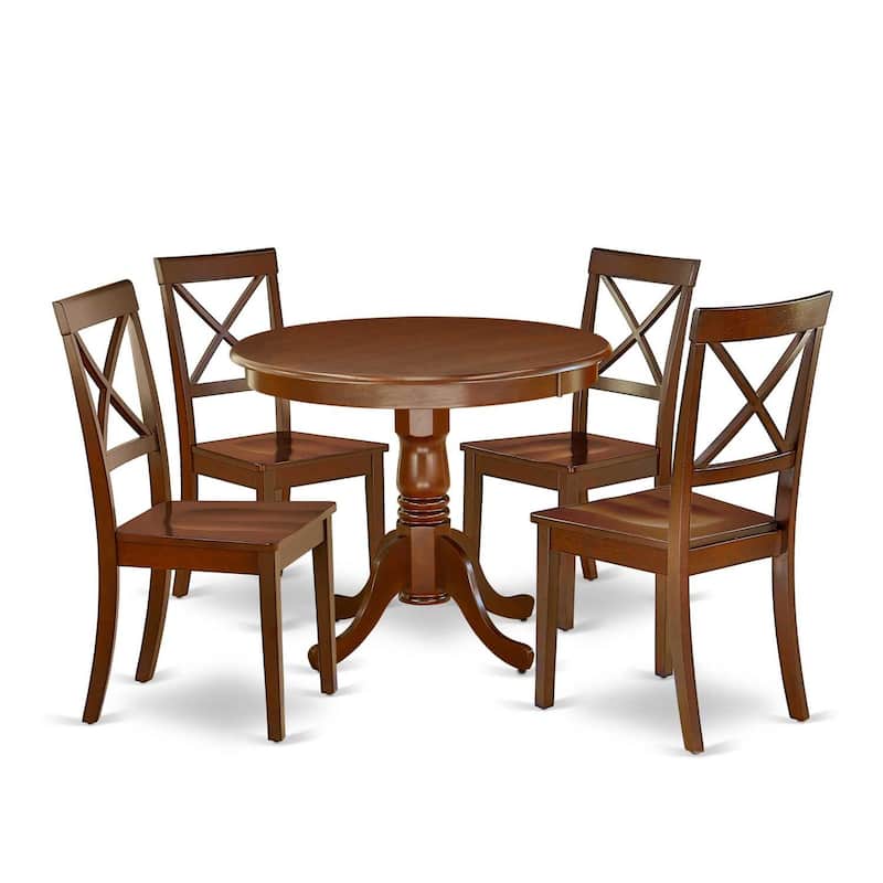 HomeStock 5-Pc Round Mahogany Finish Solid Wood Top Dining table with 4-Chairs