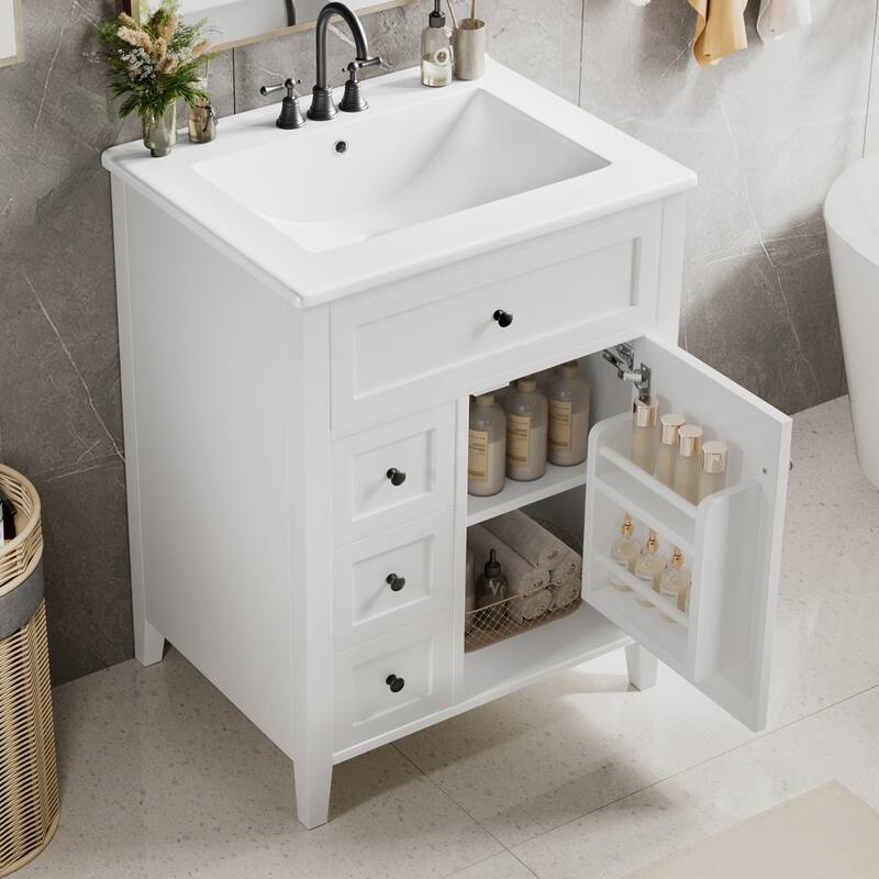 24" Bathroom Vanity with Sink Set Bathroom Storage Cabinet with 3 Drawers and Adjustable Shelves