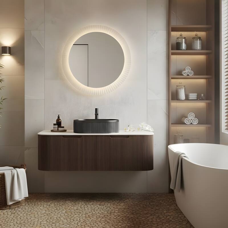 Wall Mounted Bathroom Vanity with Black Oval Ceramic Basin