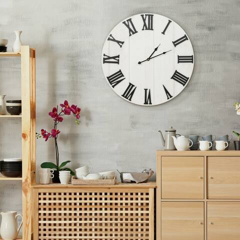 Whitewashed Wood Rustic Oversized Wall Clock (25")