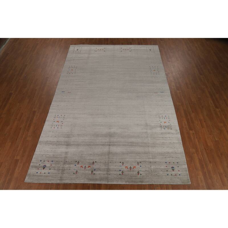Tribal Gray Gabbeh Area Rug Handmade Wool Carpet - 7'11" x 12'1"