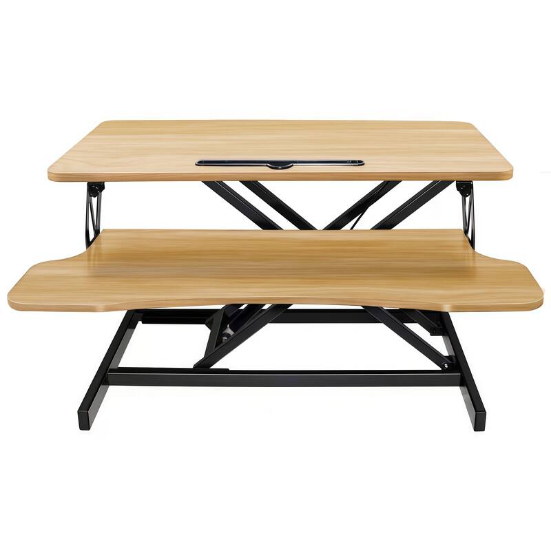 32 Inch Desk Converter, Height Adjustable Sit to Stand Riser, Dual Monitor and Laptop Workstation with Wide Keyboard Tray