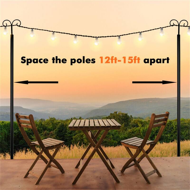 8/10 Feet 2 Pack Outdoor String Light Poles with Top Arc Hook
