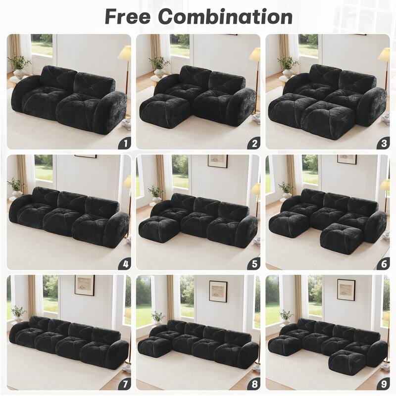 2 Seater Tufted Velvet Sofa, Boneless Cloud Couch with 32D High Density Foam, No Assembly Living Room Sofa