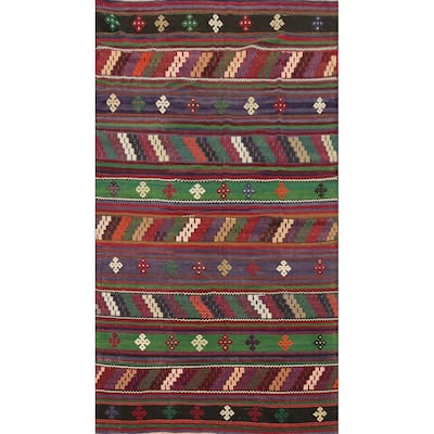 Hand Woven Oriental 100% Wool Carpet Southwestern Tribal Multi-Colored Kilim Area Rug - 10' 3'' X 5' 8''