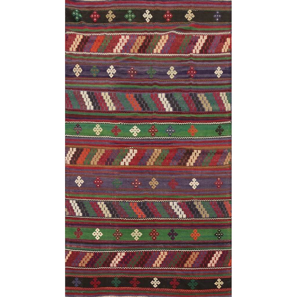 Hand Woven Oriental 100% Wool Carpet Southwestern Tribal Multi-Colored Kilim Area Rug - 10' 3'' X 5' 8''